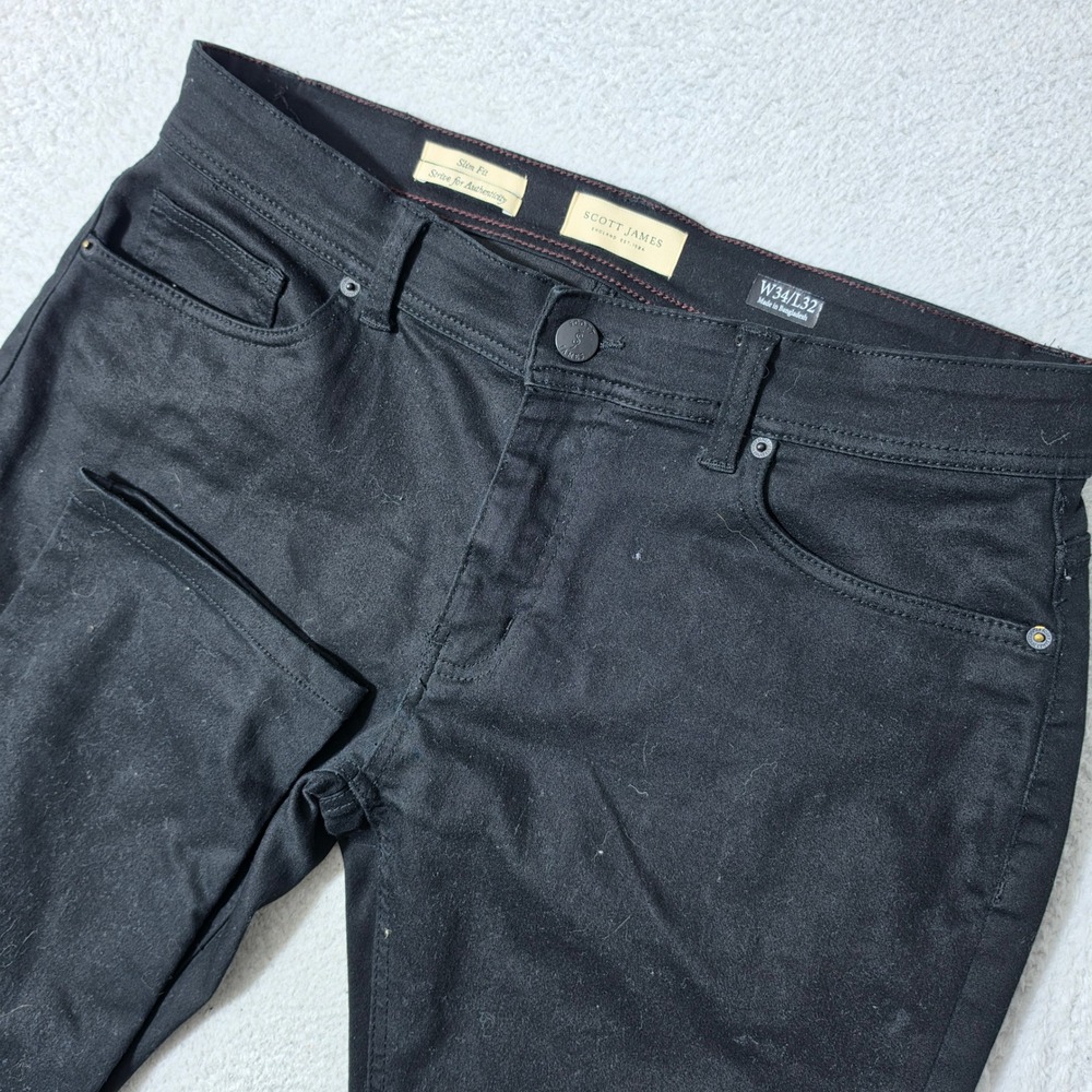 NEW Scott James Slim Fit Mens 34/32 Pants Black Stretch Five Pocket Modern